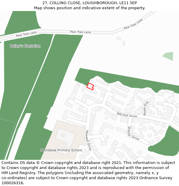 27, COLLING CLOSE, LOUGHBOROUGH, LE11 5EP: Location map and indicative extent of plot