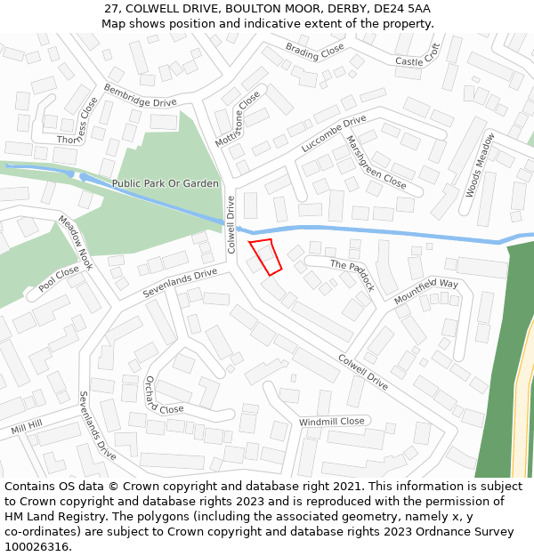 27, COLWELL DRIVE, BOULTON MOOR, DERBY, DE24 5AA: Location map and indicative extent of plot