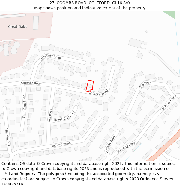 27, COOMBS ROAD, COLEFORD, GL16 8AY: Location map and indicative extent of plot