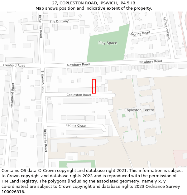 27, COPLESTON ROAD, IPSWICH, IP4 5HB: Location map and indicative extent of plot