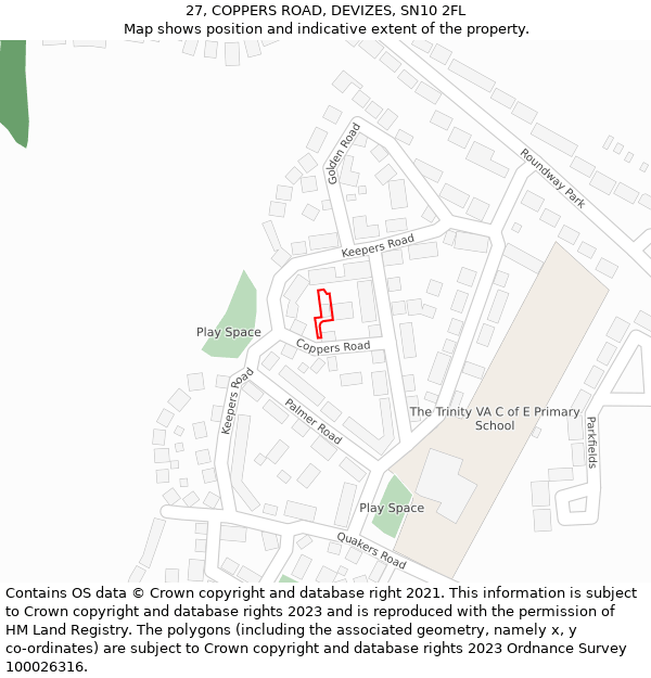 27, COPPERS ROAD, DEVIZES, SN10 2FL: Location map and indicative extent of plot