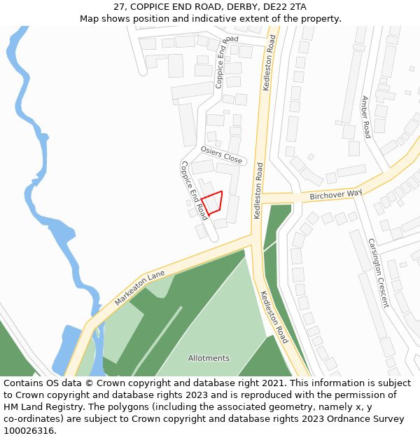 27, COPPICE END ROAD, DERBY, DE22 2TA: Location map and indicative extent of plot