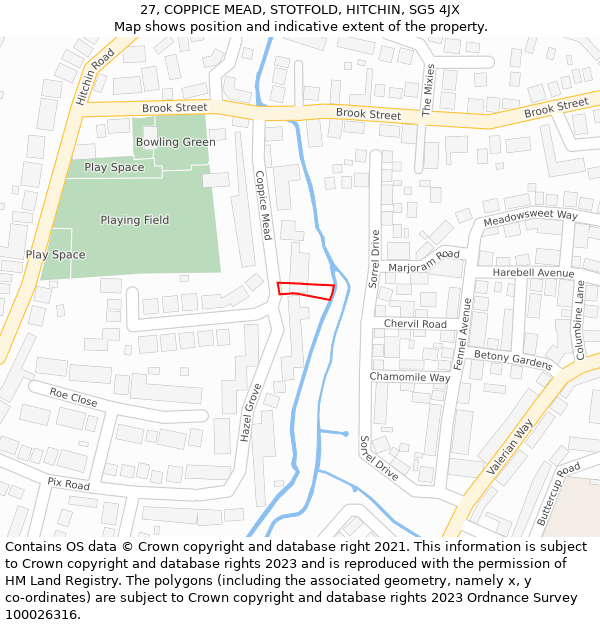 27, COPPICE MEAD, STOTFOLD, HITCHIN, SG5 4JX: Location map and indicative extent of plot