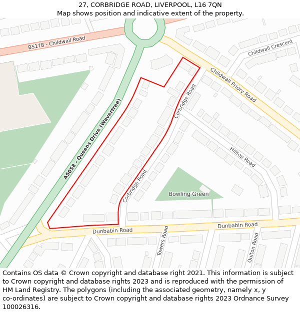 27, CORBRIDGE ROAD, LIVERPOOL, L16 7QN: Location map and indicative extent of plot
