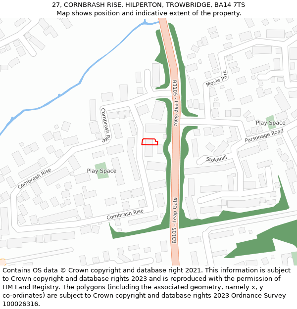 27, CORNBRASH RISE, HILPERTON, TROWBRIDGE, BA14 7TS: Location map and indicative extent of plot