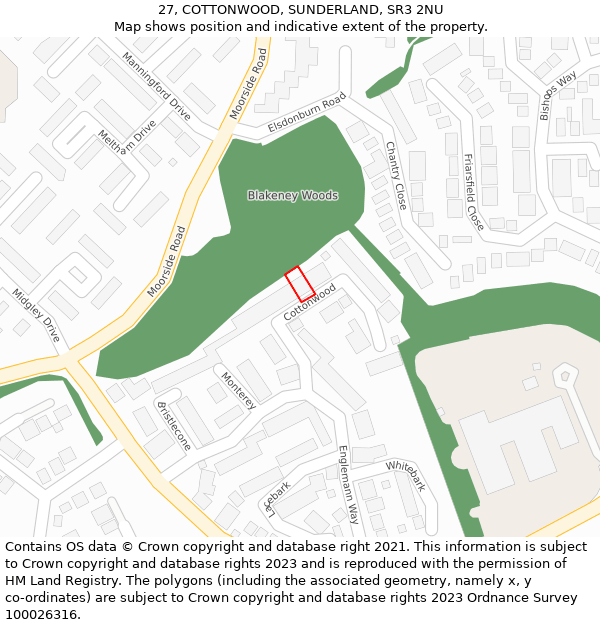 27, COTTONWOOD, SUNDERLAND, SR3 2NU: Location map and indicative extent of plot