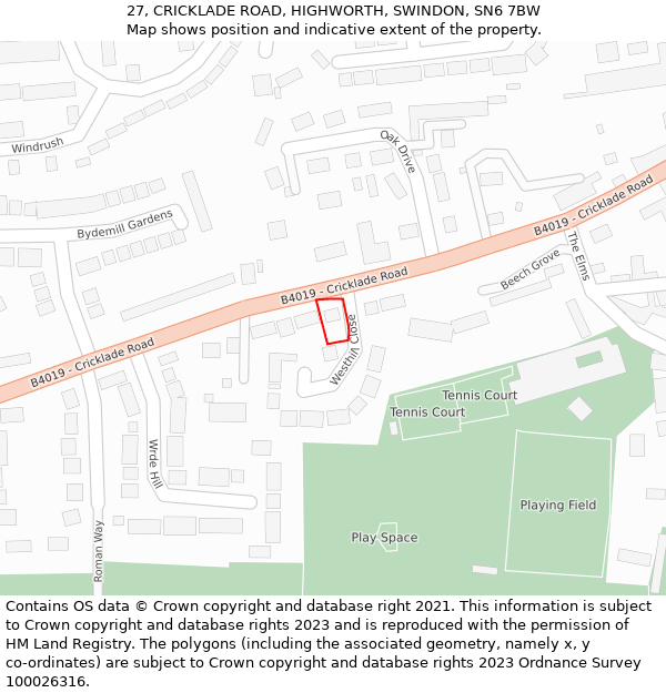 27, CRICKLADE ROAD, HIGHWORTH, SWINDON, SN6 7BW: Location map and indicative extent of plot