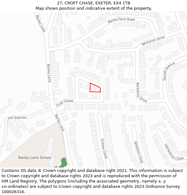 27, CROFT CHASE, EXETER, EX4 1TB: Location map and indicative extent of plot