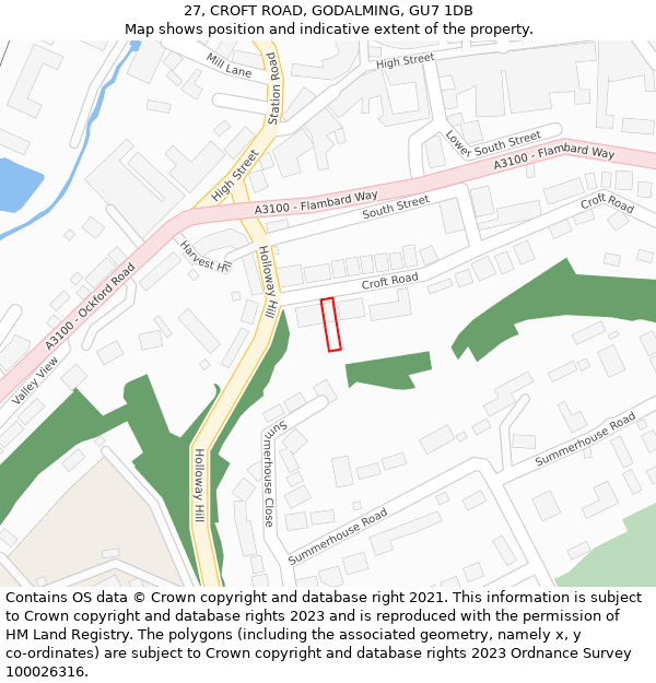 27, CROFT ROAD, GODALMING, GU7 1DB: Location map and indicative extent of plot