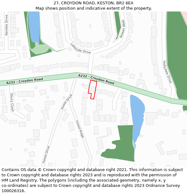 27, CROYDON ROAD, KESTON, BR2 6EA: Location map and indicative extent of plot
