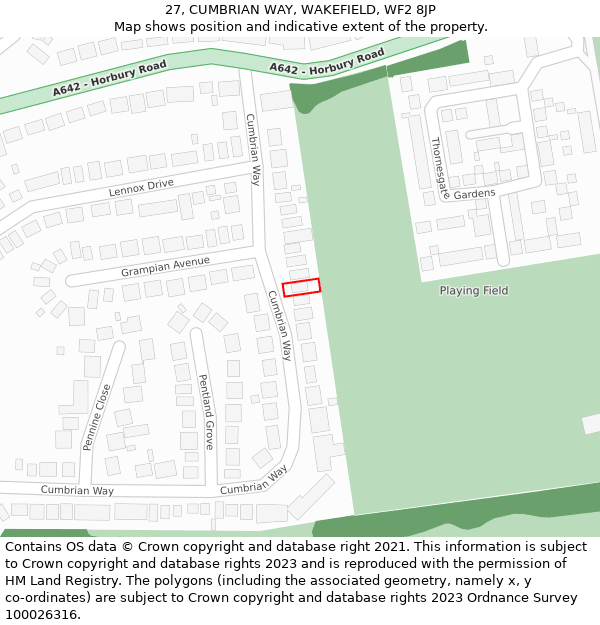 27, CUMBRIAN WAY, WAKEFIELD, WF2 8JP: Location map and indicative extent of plot