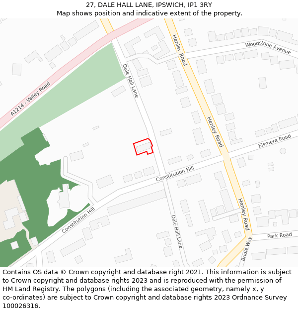 27, DALE HALL LANE, IPSWICH, IP1 3RY: Location map and indicative extent of plot