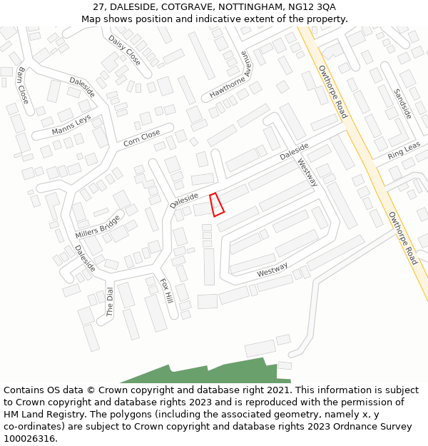 27, DALESIDE, COTGRAVE, NOTTINGHAM, NG12 3QA: Location map and indicative extent of plot