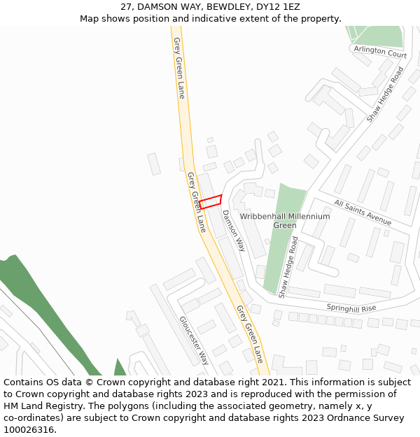 27, DAMSON WAY, BEWDLEY, DY12 1EZ: Location map and indicative extent of plot