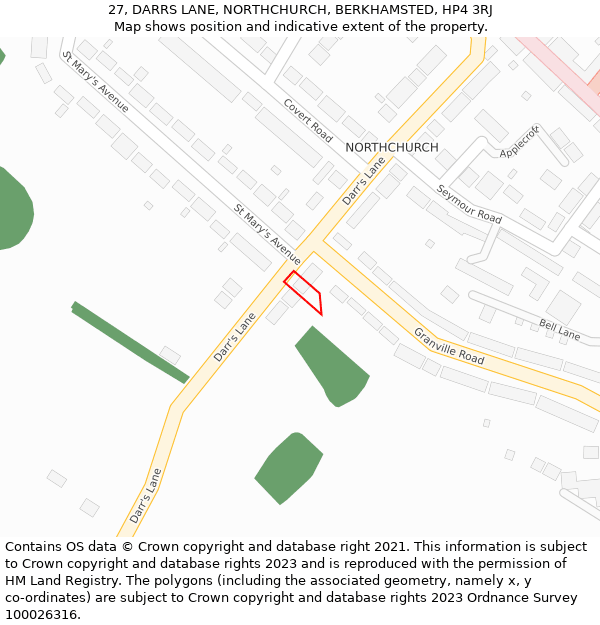 27, DARRS LANE, NORTHCHURCH, BERKHAMSTED, HP4 3RJ: Location map and indicative extent of plot