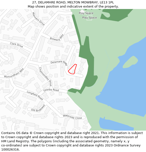 27, DELAMARE ROAD, MELTON MOWBRAY, LE13 1PL: Location map and indicative extent of plot