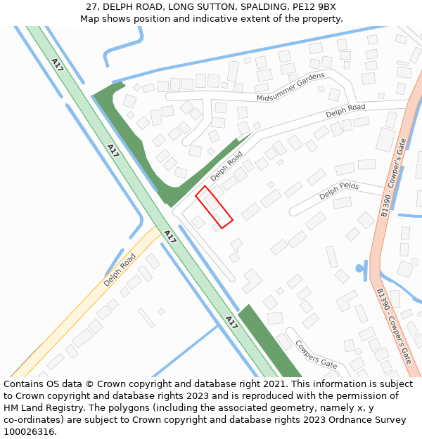 27, DELPH ROAD, LONG SUTTON, SPALDING, PE12 9BX: Location map and indicative extent of plot