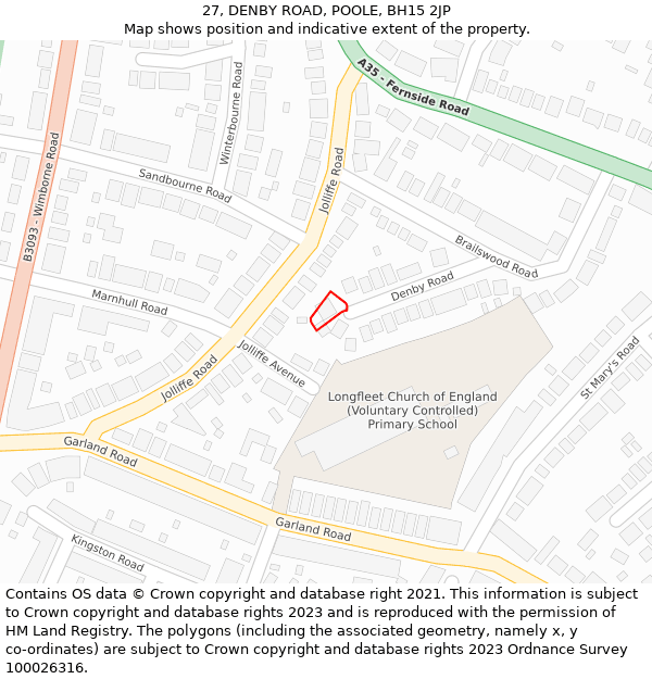 27, DENBY ROAD, POOLE, BH15 2JP: Location map and indicative extent of plot