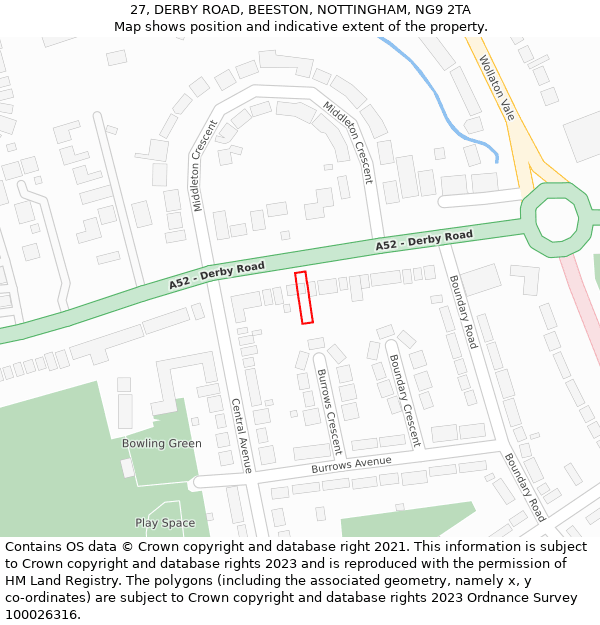 27, DERBY ROAD, BEESTON, NOTTINGHAM, NG9 2TA: Location map and indicative extent of plot