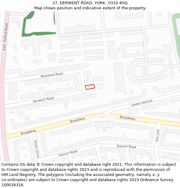 27, DERWENT ROAD, YORK, YO10 4HQ: Location map and indicative extent of plot