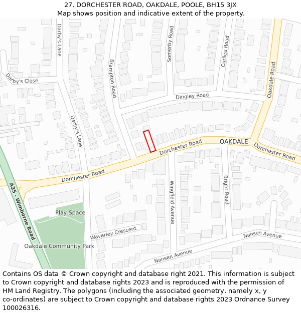 27, DORCHESTER ROAD, OAKDALE, POOLE, BH15 3JX: Location map and indicative extent of plot