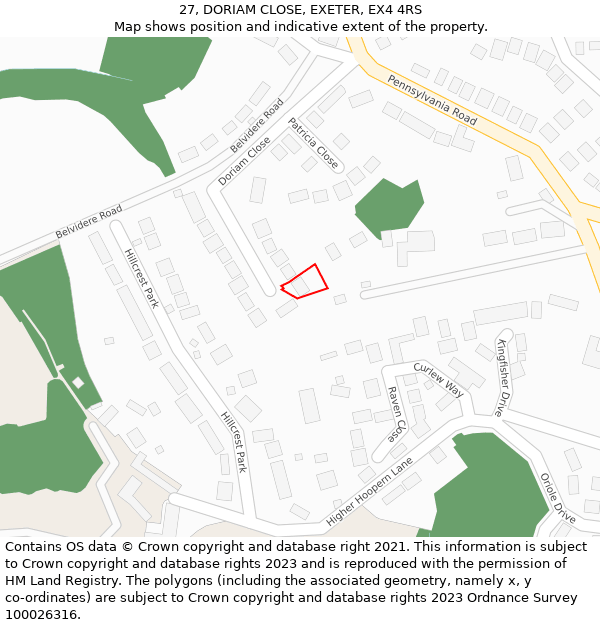 27, DORIAM CLOSE, EXETER, EX4 4RS: Location map and indicative extent of plot