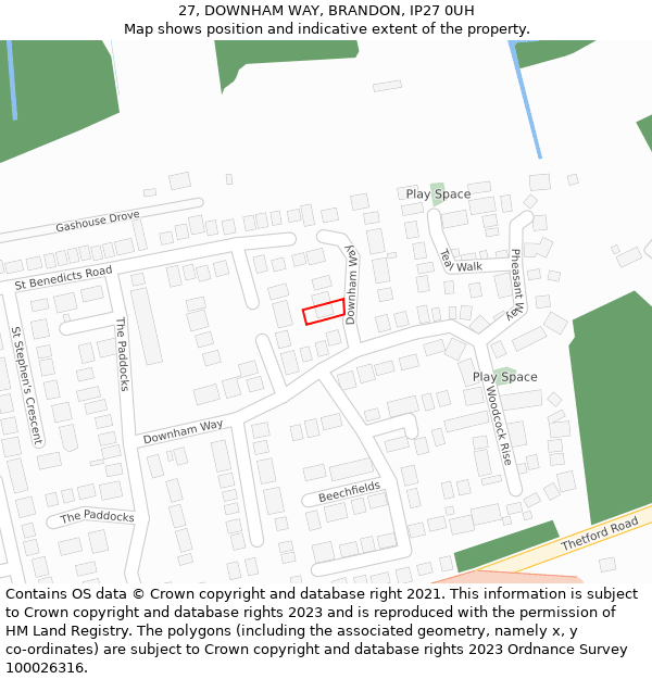 27, DOWNHAM WAY, BRANDON, IP27 0UH: Location map and indicative extent of plot