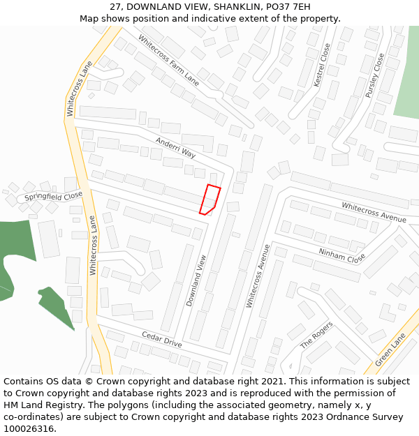 27, DOWNLAND VIEW, SHANKLIN, PO37 7EH: Location map and indicative extent of plot