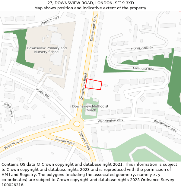 27, DOWNSVIEW ROAD, LONDON, SE19 3XD: Location map and indicative extent of plot