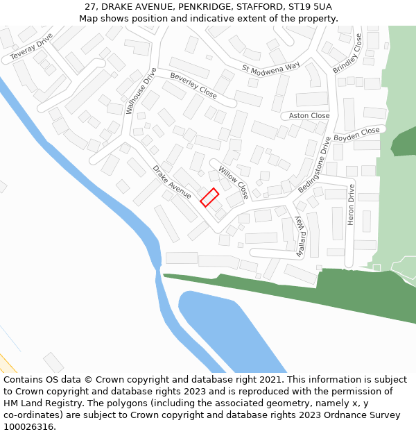 27, DRAKE AVENUE, PENKRIDGE, STAFFORD, ST19 5UA: Location map and indicative extent of plot