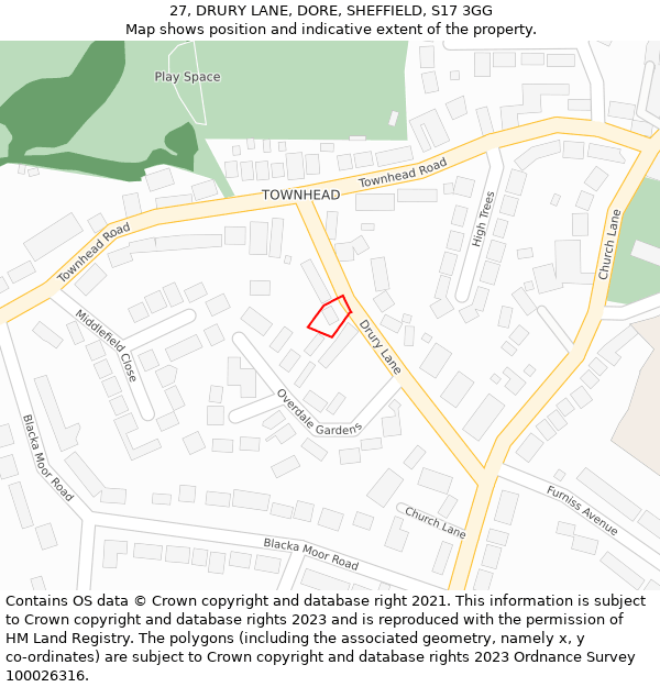 27, DRURY LANE, DORE, SHEFFIELD, S17 3GG: Location map and indicative extent of plot
