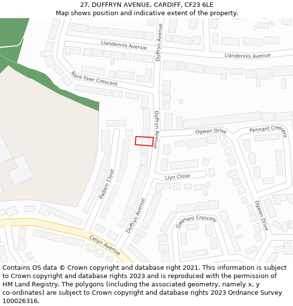 27, DUFFRYN AVENUE, CARDIFF, CF23 6LE: Location map and indicative extent of plot