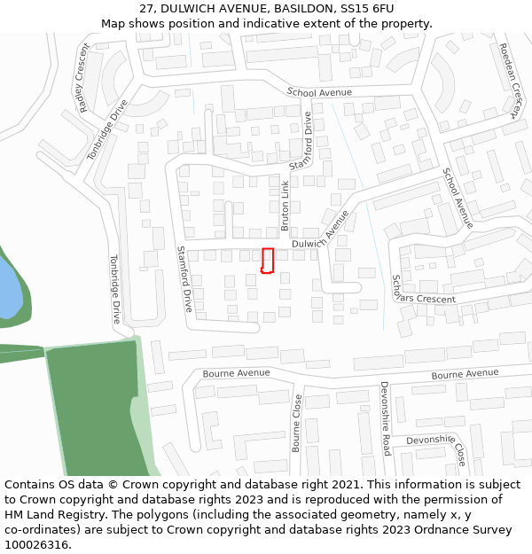 27, DULWICH AVENUE, BASILDON, SS15 6FU: Location map and indicative extent of plot
