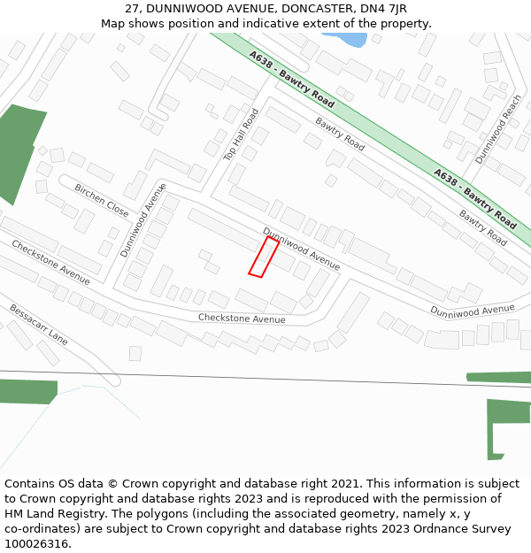 27, DUNNIWOOD AVENUE, DONCASTER, DN4 7JR: Location map and indicative extent of plot