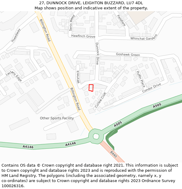 27, DUNNOCK DRIVE, LEIGHTON BUZZARD, LU7 4DL: Location map and indicative extent of plot