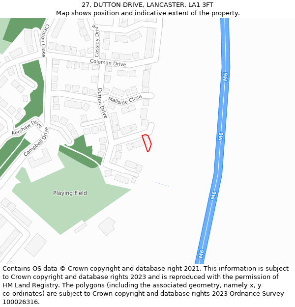27, DUTTON DRIVE, LANCASTER, LA1 3FT: Location map and indicative extent of plot