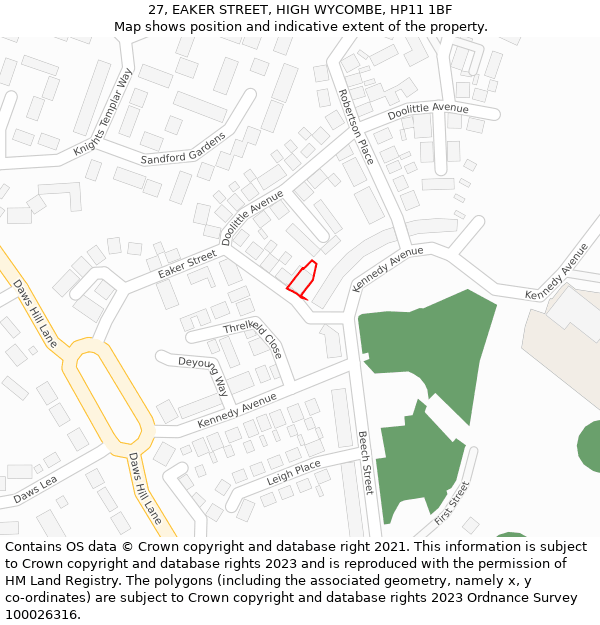 27, EAKER STREET, HIGH WYCOMBE, HP11 1BF: Location map and indicative extent of plot