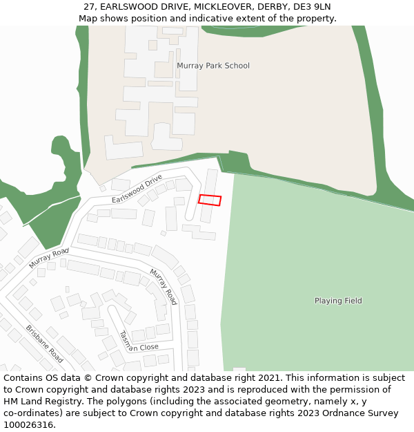 27, EARLSWOOD DRIVE, MICKLEOVER, DERBY, DE3 9LN: Location map and indicative extent of plot