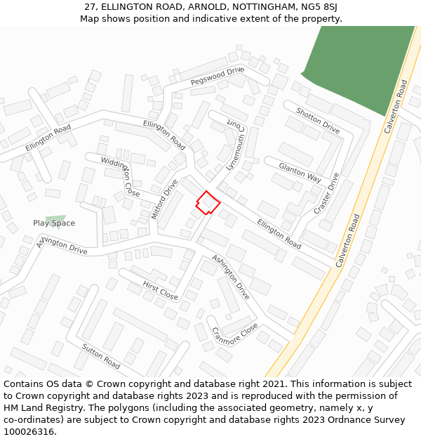 27, ELLINGTON ROAD, ARNOLD, NOTTINGHAM, NG5 8SJ: Location map and indicative extent of plot