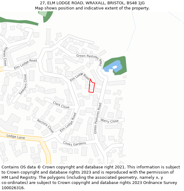27, ELM LODGE ROAD, WRAXALL, BRISTOL, BS48 1JG: Location map and indicative extent of plot