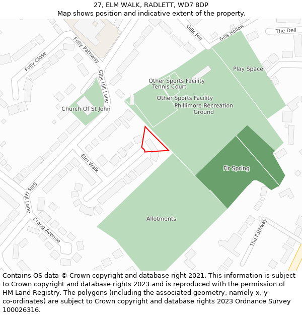 27, ELM WALK, RADLETT, WD7 8DP: Location map and indicative extent of plot