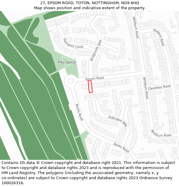 27, EPSOM ROAD, TOTON, NOTTINGHAM, NG9 6HQ: Location map and indicative extent of plot
