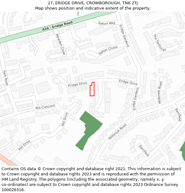 27, ERIDGE DRIVE, CROWBOROUGH, TN6 2TJ: Location map and indicative extent of plot