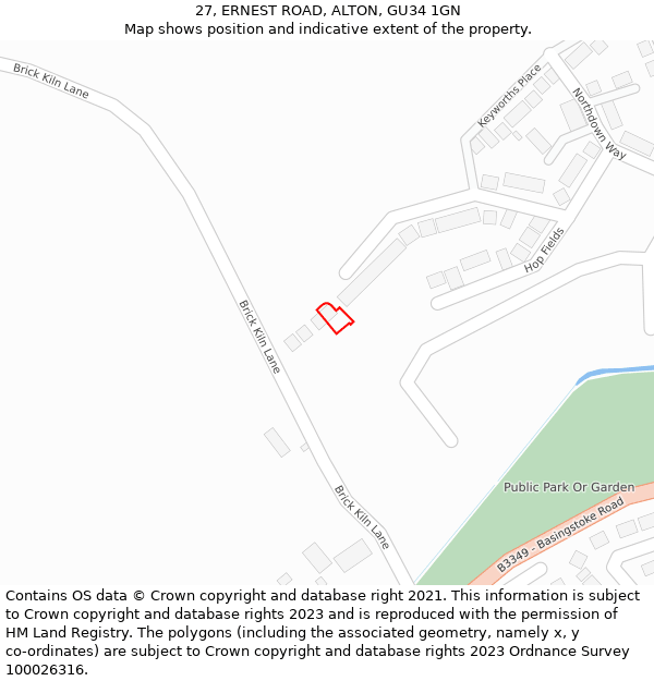 27, ERNEST ROAD, ALTON, GU34 1GN: Location map and indicative extent of plot