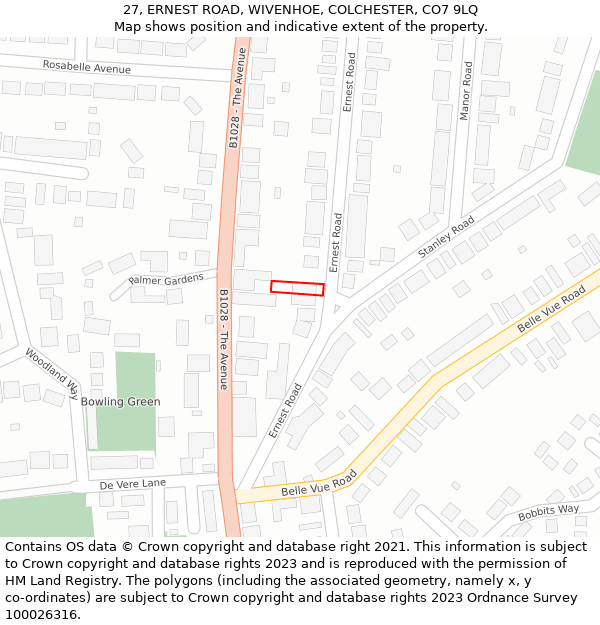 27, ERNEST ROAD, WIVENHOE, COLCHESTER, CO7 9LQ: Location map and indicative extent of plot