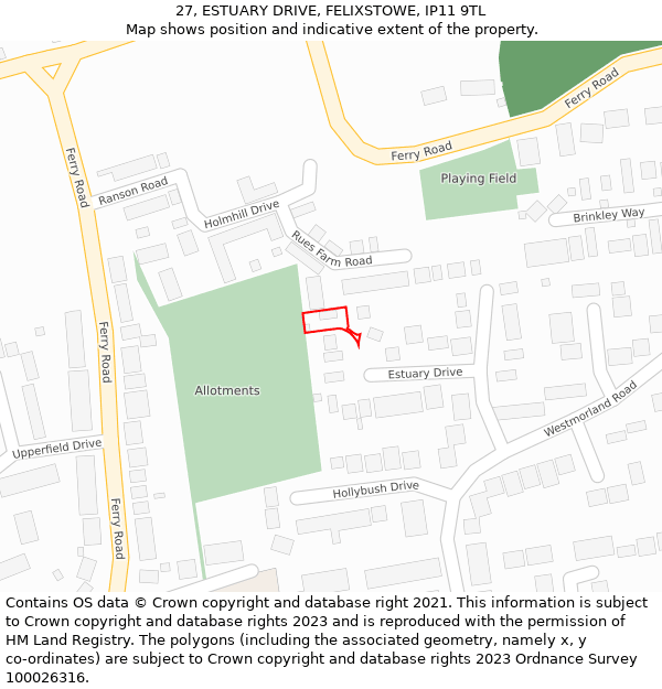 27, ESTUARY DRIVE, FELIXSTOWE, IP11 9TL: Location map and indicative extent of plot