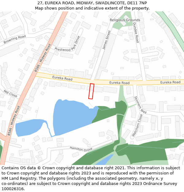 27, EUREKA ROAD, MIDWAY, SWADLINCOTE, DE11 7NP: Location map and indicative extent of plot