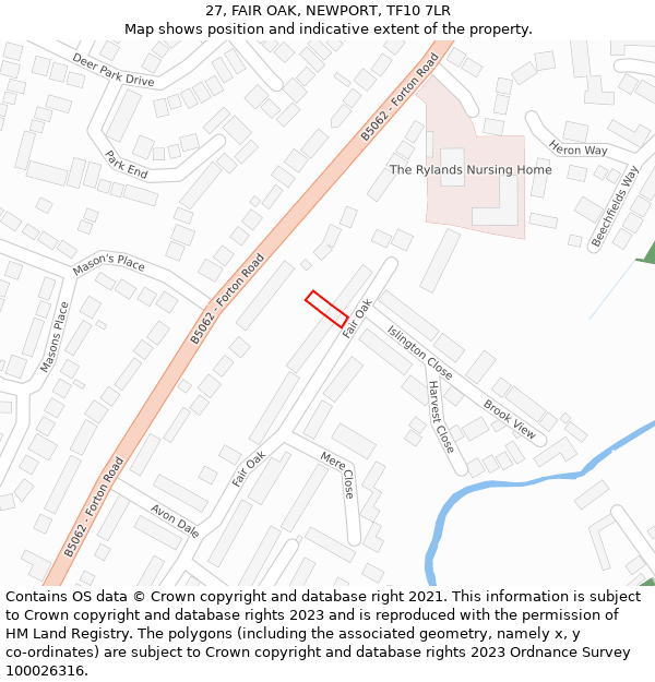 27, FAIR OAK, NEWPORT, TF10 7LR: Location map and indicative extent of plot