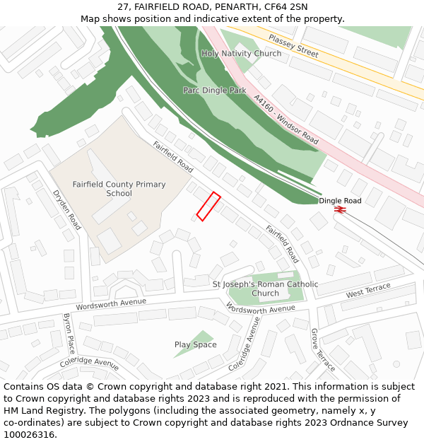 27, FAIRFIELD ROAD, PENARTH, CF64 2SN: Location map and indicative extent of plot