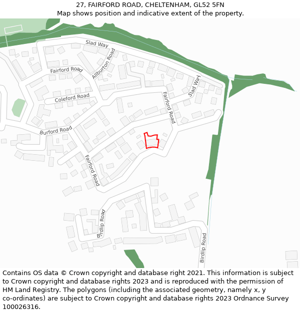 27, FAIRFORD ROAD, CHELTENHAM, GL52 5FN: Location map and indicative extent of plot